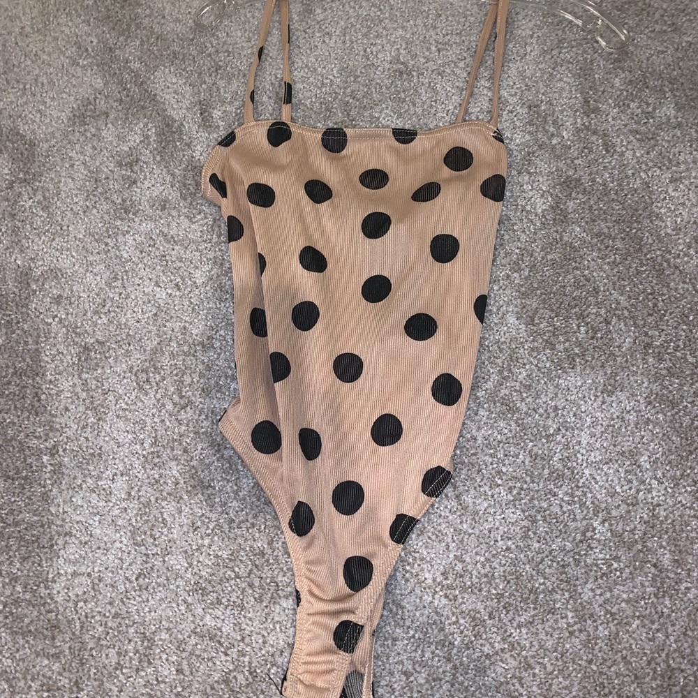 Tan bodysuit with black polka dots